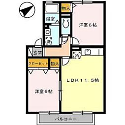 プリマベーラII 2階2LDKの間取り
