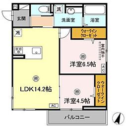 フェリーチェ西原 3階2LDKの間取り