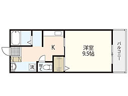 第二オーシャンハイツ 4階1Kの間取り
