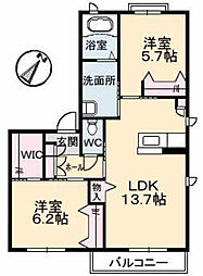 メゾン大町ヒルズＣ棟 2階2LDKの間取り