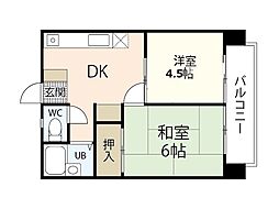 ハイム森 3階2DKの間取り