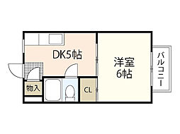 野地ハイツ 3階1DKの間取り
