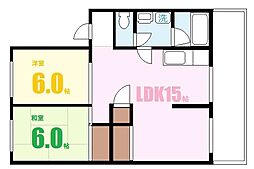カルチェ川内 2LDKの間取図画像