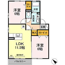 セジュール中山西 2階2LDKの間取り