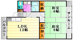 サンコーポ坂井 3階2LDKの間取り