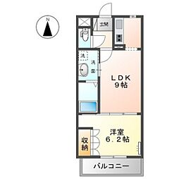 グラースヴィラ 1階1LDKの間取り