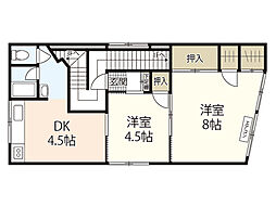 ツボイビル 2階2DKの間取り