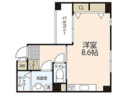 LE DOME白島中町 1階ワンルームの間取り