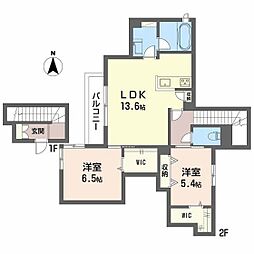 リバーサイド長岡II 2階2LDKの間取り