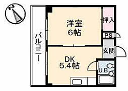 金子ビル 3階1DKの間取り