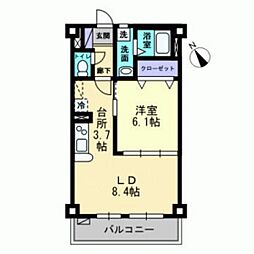 フォブール寺川 1階1LDKの間取り