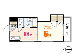 第1下原ビル 3階1Kの間取り