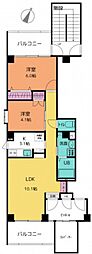 ツインヒルズウェスト 6階2LDKの間取り