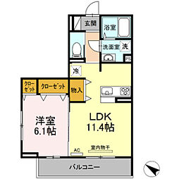 ベリッシモ 3階1LDKの間取り
