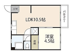 みさきマンション 2階1LDKの間取り