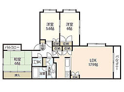 コーポSUN 2階3LDKの間取り