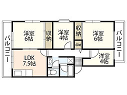 鈴が峰第5団地　6号棟 4階4DKの間取り
