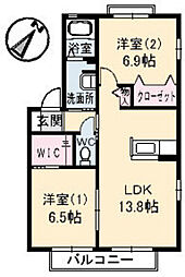 メゾン・ガーデン 2階2LDKの間取り