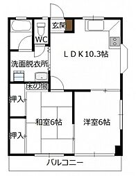 グリーンシティ串戸 2階2LDKの間取り
