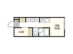 ヴィラ　リヴィエールII 1階ワンルームの間取り