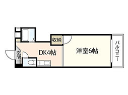 エオス舟入 5階1Kの間取り