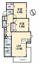シャーメゾンステージ祇園 2階2LDKの間取り