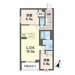 Wave 伏見 2LDKの間取図画像