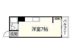 岡本ビル（舟入川口町） 3階ワンルームの間取り