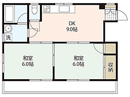 JR山陽本線 横川駅 徒歩15分の賃貸マンション 3階2DKの間取り