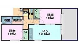 フォレスターリジェール 1階2DKの間取り