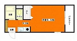 キューブ翠 2階1Kの間取り