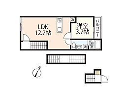 Pablo戸坂B棟 3階1LDKの間取り