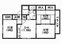 オークスB棟 1階3DKの間取り