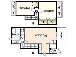 オランジェリー安芸 1階2LDKの間取り