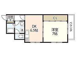 フロール神原 6階1DKの間取り