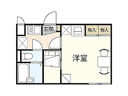 レオパレスミルラ 2階1Kの間取り