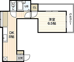 第1木本ビル 5階1DKの間取り