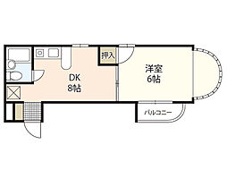 ヴィラ旭 3階1LDKの間取り
