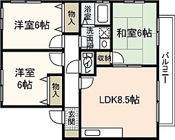 エクレール岡本 2階3LDKの間取り