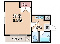 ツインマンションＯＨＳＡＫＩ 3階1Kの間取り