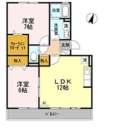 クレール友松 2階2LDKの間取り
