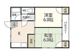 万田マンション 3階2DKの間取り