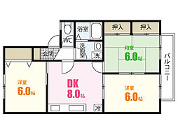 ハイツオオタA棟 2階3DKの間取り