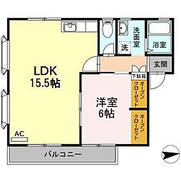 レヂデンス岡田　A 1階1LDKの間取り