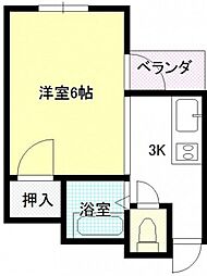 メゾン宇品 2階1Kの間取り