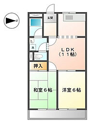ハニーパーク高巣 2階2LDKの間取り