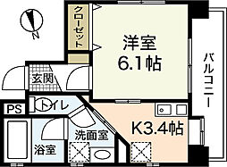 Ｓｕｎｓｑｕａｒｅ堺町 4階1Kの間取り