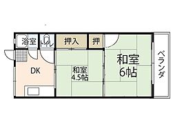 浜本マンション 3階2DKの間取り