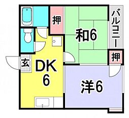 シートピア井口台 3階2DKの間取り