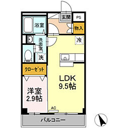 グランドゥール　渡 2階1LDKの間取り